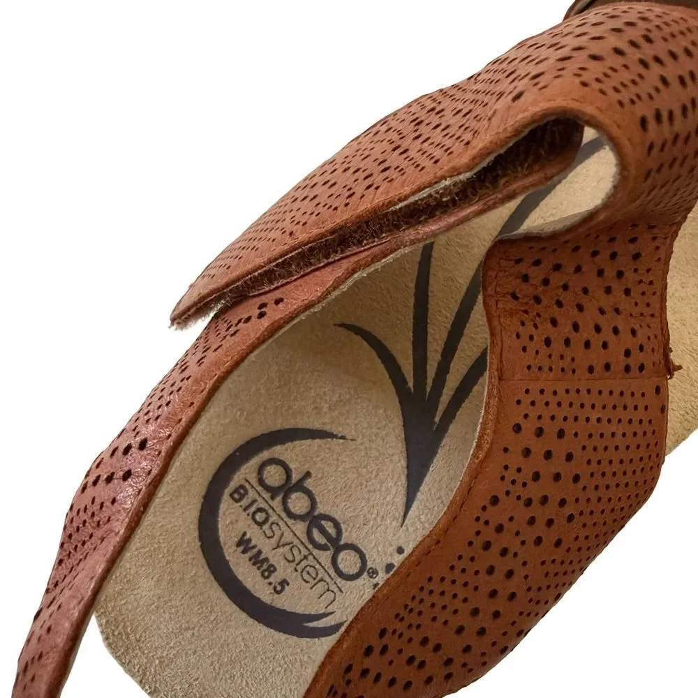 Abeo BIO System Uphold Brown Leather Adjustable Wedge Sandal Shoes SZ 8.5